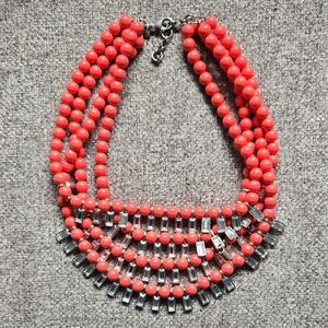 Banana Republic Coral and Silver Beaded Necklace